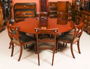 Vintage  6ft Diam Mahogany Jupe Dining Table, Leaf Cabinet & 8 Chairs | Ref. no. 09422a | Regent Antiques