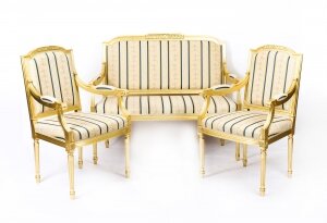 Bespoke Pair Armchairs & Sofa French Louis XVI Giltwood Suite