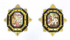 Antique Pair Italian Framed Capodimonte Porcelain Plaques 19th Century 51x45cm Antique Pair Italian Framed Capodimonte Porcelain Plaques 19th Century 51x45cm