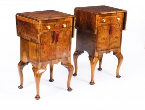 Antique Pair English Queen Anne Revival Burr Walnut Bedside Cabinets 19th C | Ref. no. 09519 | Regent Antiques