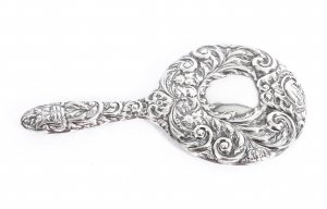 Vintage English Embossed Sterling Silver Hand Mirror Birmingham B&Co 1970 | Ref. no. 09543a | Regent Antiques