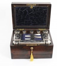 Antique Victorian Rosewood & Sterling Silver Travelling Dressing Case 1861 19thC Antique Victorian Rosewood & Sterling Silver Travelling Dressing Case 1861 19thC
