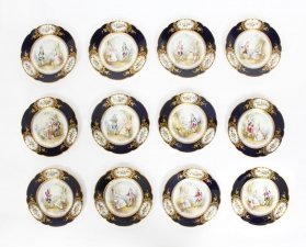 Antique French Sevres Chapuis Hand-Painted Porcelain Gilt Set 12 Plates 18th C | Ref. no. 09577 | Regent Antiques