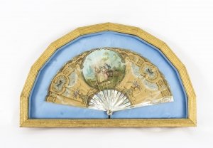 Antique English Victorian Hand Painted Mother Pearl Fan with Gilded Frame 19th C | Ref. no. 09579 | Regent Antiques