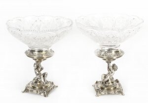 Antique Pair English Victorian Silver Plate & Cut Glass Centrepieces 1883 19th C | Ref. no. 09633 | Regent Antiques