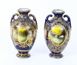 Antique Pair  Taisho Period Noritake Hand Painted Porcelain Vases  C1920 | Ref. no. 09700 | Regent Antiques