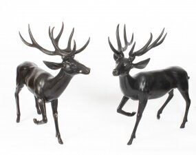 Pair of Bronze Life Size Fallow Deer Stags Late 20th Century