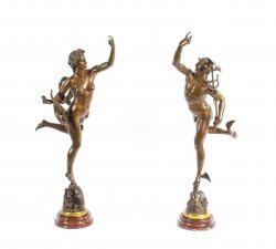 Antique Pair of Bronzes of Mercury & Fortuna After Giambologna & Fulconis 19th C Antique Pair of Bronzes of Mercury & Fortuna After Giambologna & Fulconis 19th C