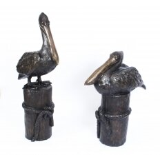 Vintage Pair Bronze Pelicans on Mooring Posts Late 20th Century