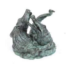 Bronze Garden Statue of Two Crocodiles Alligators Late 20th Century