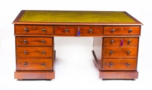 Antique George IV Flame Mahogany Partners Pedestal Desk c.1840 19th Century | Ref. no. 09795 | Regent Antiques