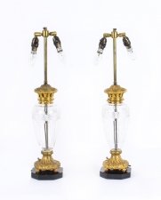 Antique Pair of French Ormolu & Glass Table Lamps with Marble Bases Circa 1900 | Ref. no. 09802 | Regent Antiques