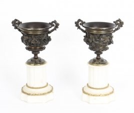 Antique Pair Bronze Ormolu Marble Pedestal Urns Auguste Nicolas Cain 19thC C1850 Antique Pair Bronze Ormolu Marble Pedestal Urns Auguste Nicolas Cain 19thC C1850
