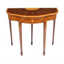 Antique Mahogany and Satinwood Inlaid Serpentine Card Console Table 19th C