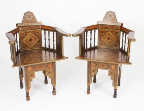 Antique Pair Syrian Mother Pearl Parquetry Inlaid armchairs 19th C | Ref. no. 09829 | Regent Antiques