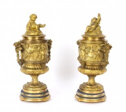 Antique French Pair Two-Tone Gilt Bronze Lidded Urns with Cherub Finials 19th C | Ref. no. 09833 | Regent Antiques