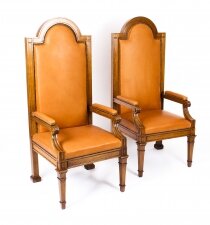 Antique Pair of Victorian Oak & Leather High Back Throne Chairs Ca 1870 19th C | Ref. no. 09894 | Regent Antiques