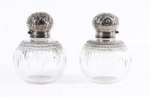 Antique Pair of Sterling Silver Top Cut Glass Perfume Bottles 1894 19th C | Ref. no. 09906 | Regent Antiques