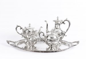 Antique English Victorian 5-piece Tea Coffee Set With Tray by John Round 19th C | Ref. no. 09932 | Regent Antiques