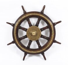 Antique 74cm Oak and Brass Set 8 Spoke Ships Wheel C 1880 19th Century