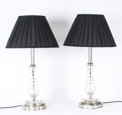 Antique Art Deco Pair Cut Glass & Silver Plate Table Lamps Circa 1930 | Ref. no. 09966 | Regent Antiques