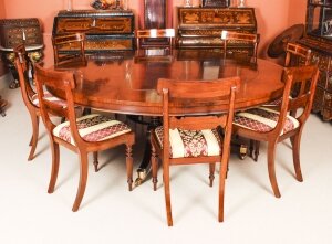 Bespoke 7ft Regency Flame Mahogany Jupe Dining Table & 8 chairs 21st C