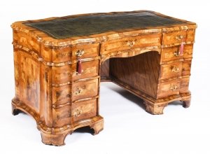 Antique Victorian Burr Walnut Pedestal Desk Serpentine Form Ca 1850 19th C | Ref. no. 09980 | Regent Antiques