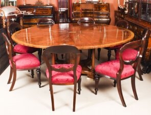 7ft diam Flame Mahogany Jupe Dining Table Early 20th Century & 10 antique chairs 7ft diam Flame Mahogany Jupe Dining Table Early 20th Century & 10 antique chairs