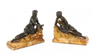 Antique Pair Bronze Semi Nude Classical Ladies Sculptures Bookends 19th Cent