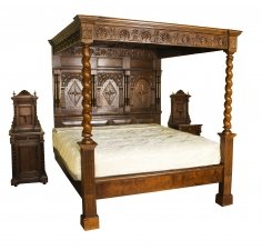 Vintage King Size Jacobean Four Poster Bed & Pair Bedside Cabinets mid 20th C | Ref. no. A1097a | Regent Antiques