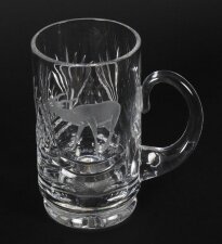 Vintage Cut Glass Tankard Engraved with Stag Signed ACC Mid 20th Century