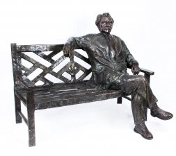 Vintage Larger than Life Size Bronze of Albert Einstein on a Garden Bench 20th C