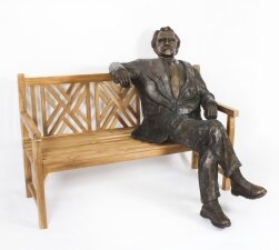 Vintage Life Size Bronze of Albert Einstein on a Garden Bench 20th C