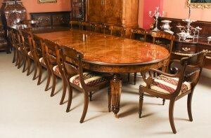 Bespoke Handmade Marquetry Burr Walnut Dining Table & 14 Dining Chairs