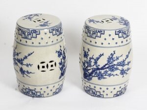 Vintage Pair Japanese  Blue & White Ceramic Garden Seats 20th Century | Ref. no. A1245 | Regent Antiques