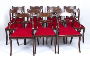 Antique Set 11 English Mahogany Regency Dining Chairs 19th Century