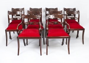 Antique Set 10 English Mahogany Regency Dining Chairs 19th Century