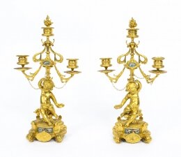 Antique Pair Sevres Porcelain & Ormolu Cherub Candelabra 19th C | Ref. no. A1296 | Regent Antiques