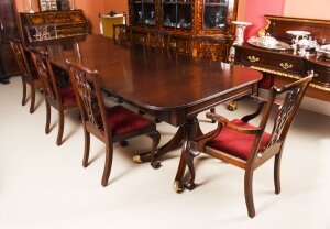 Antique Twin Pillar Regency  Dining Table  C1820 19th C & 8 Vintage chairs | Ref. no. A1297a | Regent Antiques