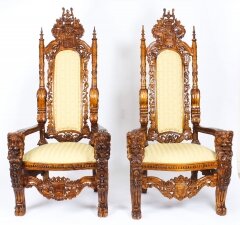 Monumental Pair of Carved Lions Heads Heraldry Throne Chairs Circa 1900. | Ref. no. A1309 | Regent Antiques