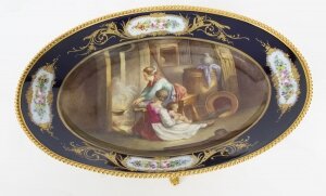 Antique Sevres Porcelain Ormolu Mounted Oval dish 19th Century