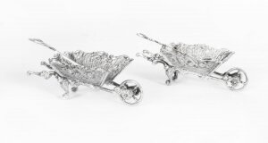 Antique Pair of French Silver Salts as Garden Wheelbarrows 19th Century