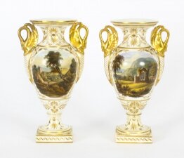 Antique Pair Derby Gilt Swan Neck Handled Ovoid Cabinet Vases 18th Century | Ref. no. A1405 | Regent Antiques