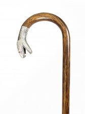 Antique Walking Stick Cane with Silver Snake\