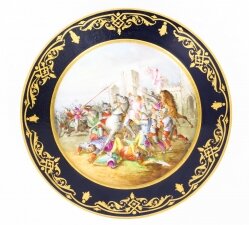 Antique French Sevres Cabinet Plate Medieval Battle Scene 19th Century
