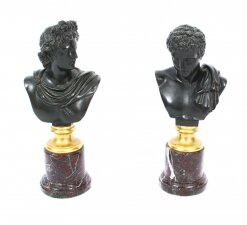 Antique Pair French Grand Tour Bronze Busts Mercury & Apollo 19th C