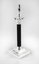 Antique Edwardian Silver Plated Corinthian Column Table Lamp C1920