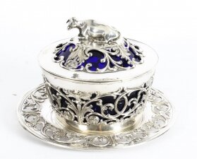 Antique Old Sheffield Silver Plated & Bristol Blue Glass Butter Dish 19th C | Ref. no. A1527a | Regent Antiques