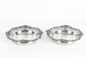 Antique Pair Old Sheffield Silver Plated Wine Coasters C1820 19th Century