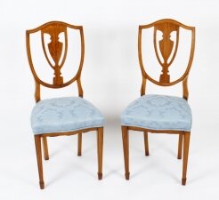 Antique Pair Victorian Satinwood Shield Back Desk Chairs 19th Century